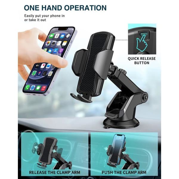 Biltelefonholder, dashbord- og frontrutefeste, 360-graders rotasjon