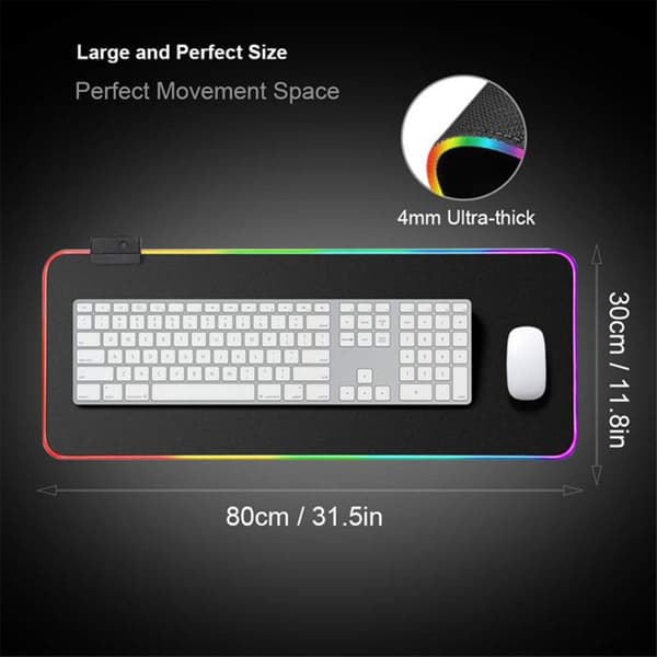 Gamingmusematte - LED - 800x300mm - Sklisikker - 10 Lysmoduser - Naturgummi