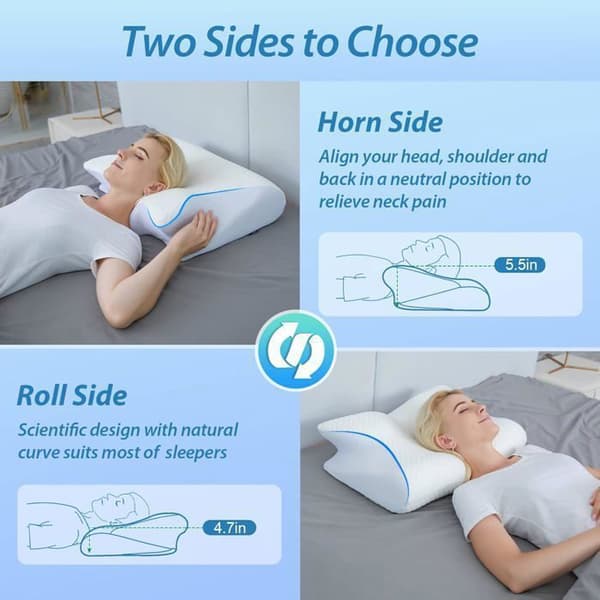 Ergonomisk Memory Foam Nackkudde, Kudde för Sido-, Rygg- och Magsovare, 60 x 37 x 11/13 cm - Vit