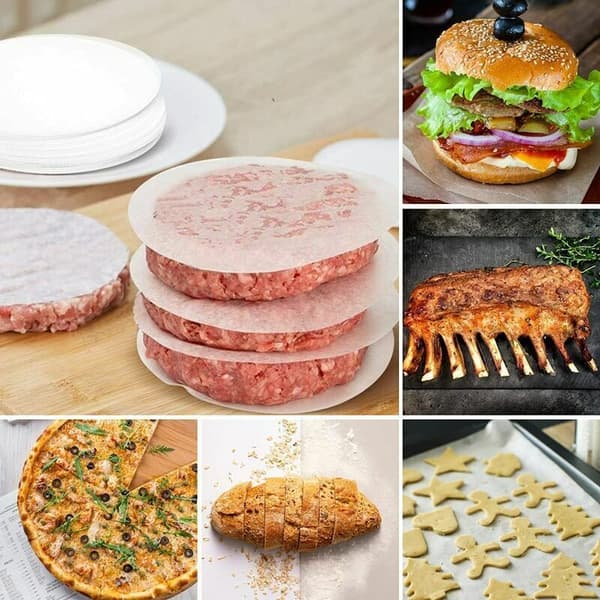 500 ark non-stick papir, 12,5 cm diameter, strimlet bøfpapir, burgerplade