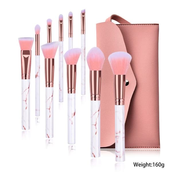 10-delt professionelt makeupbørstesæt: foundation, concealer, blush, øjenskygge, makeupsvamp