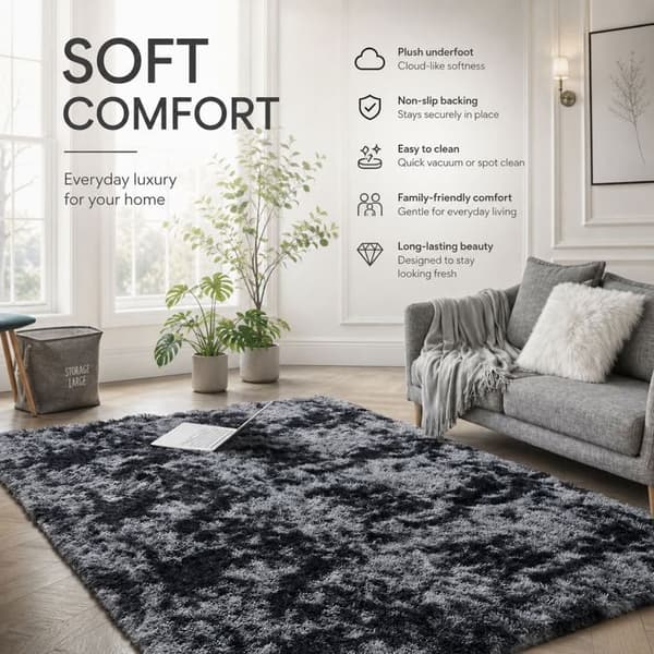 Mjuk, halkfri ryamatta – allergivänlig polyester för vardagsrum och sovrum – 120 x 160 cm mörkgrå
