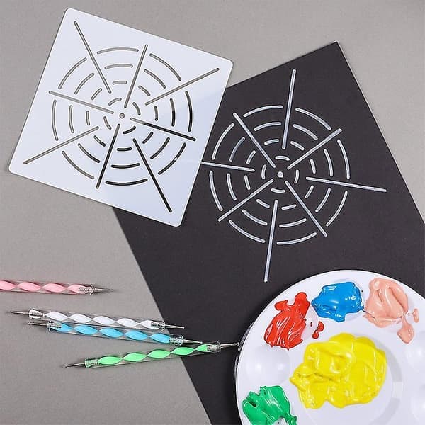 Mandala Art Dotting Tools 18-sæt Inklusive 4 Mandala Stencils, 8 Akrylpinde, Farvepalet, 5 Dobbeltsidede