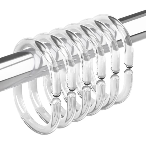 Duschdraperiringar i plast, duschdraperikrokar, 24 C-formade duschdraperikrokar