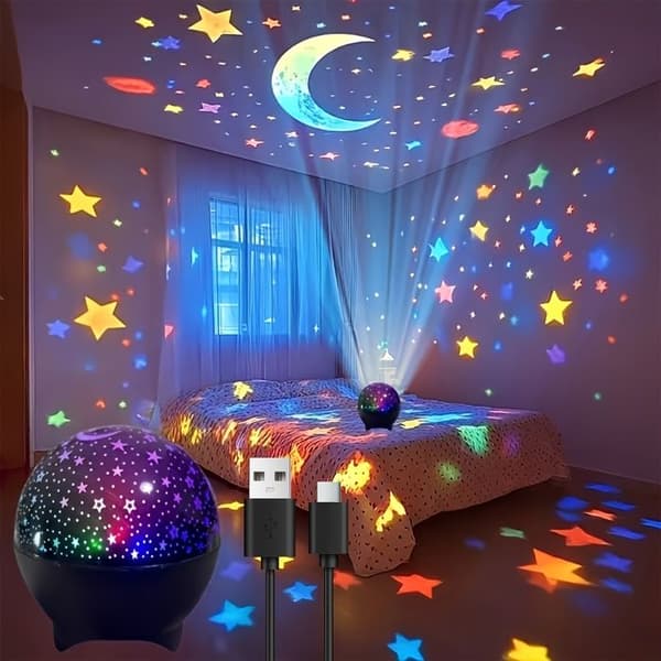 Farverig Stjernehimmel Projektorlampe — Drømmende Tema, Bordmodel, Batterifri