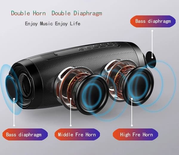 Bærbar Bluetooth-højttaler - Trådløs Bluetooth-højttaler - Ekstra bas - IPX5 Vandtæt - LED-lys - Grå