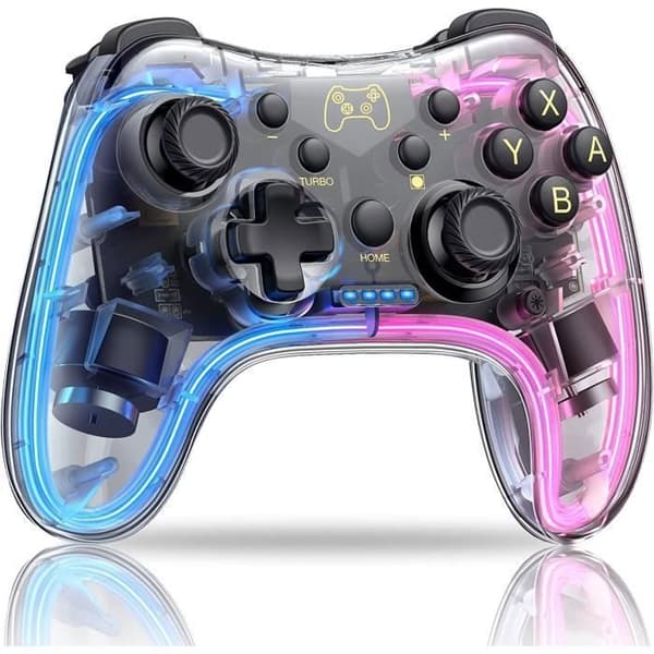 Transparent trådlös Switch-kontroller med 10 RGB LED-lampor, 6-axlig gyroskop, för Switch / PC / iOS / Android