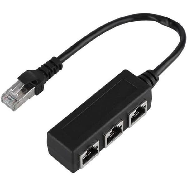 Ethernet-adapter - RJ45 - 1 han til 3 hun - Sort - 20,5 cm - Netværkskabel
