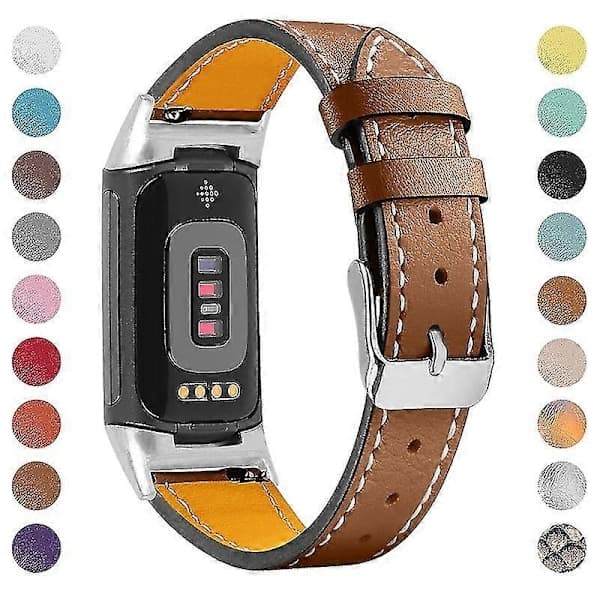 Premium ægte læder justerbar rem til Fitbit Charge 6/5 - Perfekt brun Fitbit Charge 6