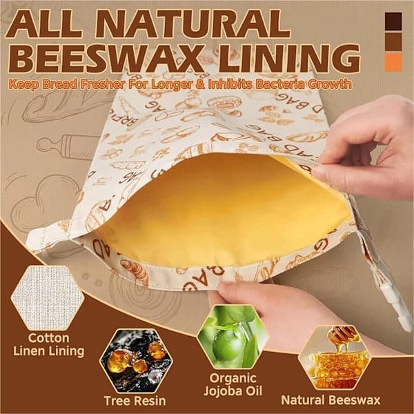 Bivoks brødposer 2 stk. 30x43 cm til surdejsbrød Gul