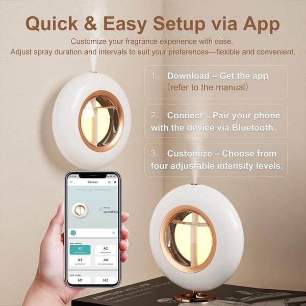 120 ml eterisk oljediffusor för stora rum - Smart Bluetooth-styrning, 4 diminställningar, diffusor