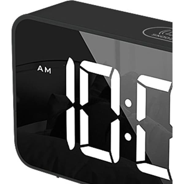 LED-väckarklocka – spegeldisplay, tyst drift, temperaturvisning – för sovrum, kontor – svart