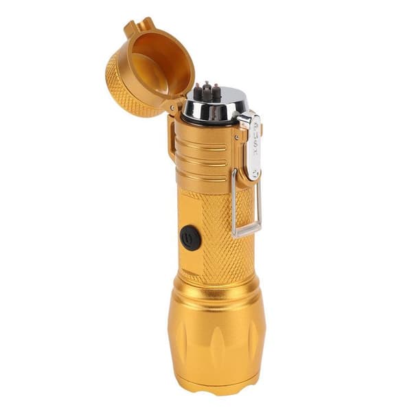 Vandtæt elektrisk lighter – Plasma-bue + 3-tilstands zoomlys – Camping/Vandring – Guld