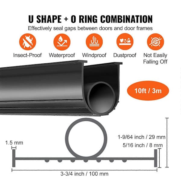 Garageportstätningar Botten Gummi, U-formad + O-ring Garageport Väderlist
