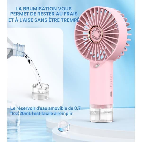 Bærbar anti-røg ventilator, 3-trins genopladelig USB-lommeventilator (pink)