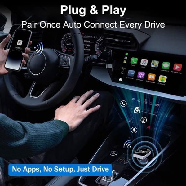 3-i-1 trådlös Mirror Link CarPlay-adapter (version 2026) kompatibel med iOS/Android-telefoner och bilskärmar