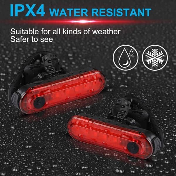 Sett med 2 ultra-lyse, USB-oppladbare LED-sykkelbaklys, IPX4 vanntett, 4 lysmoduser