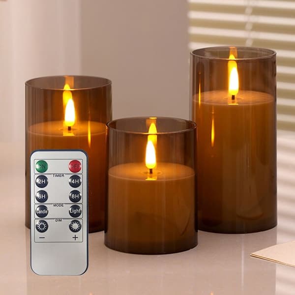 Flammeløse LED-akrylys med flimrende effekt, fjernkontroll og timer