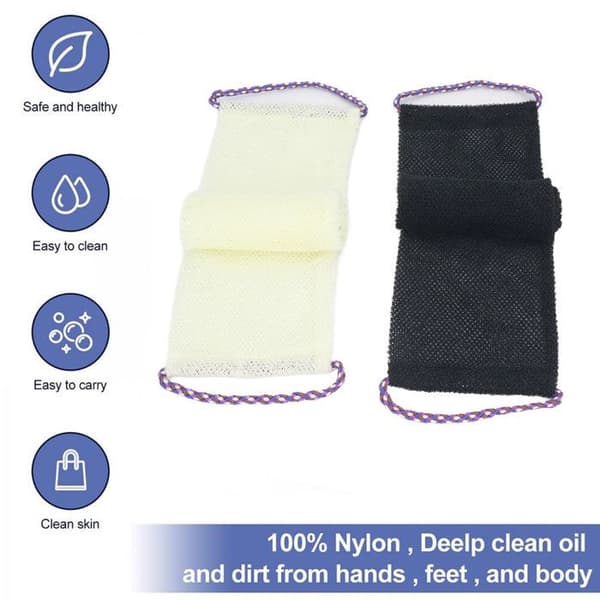 Eksfolierende handsker og net – blød nylon – til bad og sart hud – sort/beige