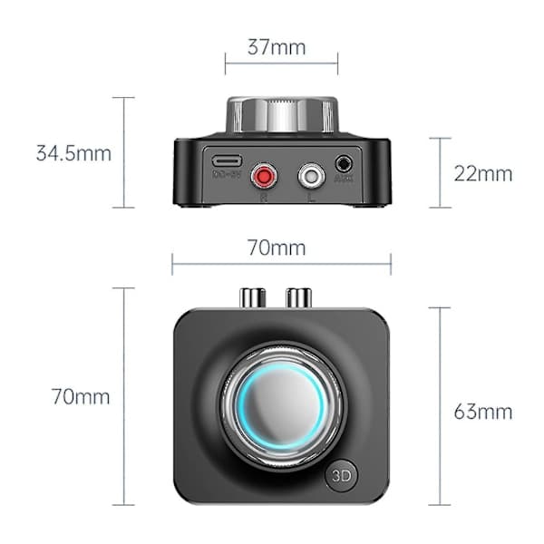 Bluetooth 5.0-mottaker Trådløs 3,5 mm Aux til 2 RCA-lyd 3D Stereoadapter Opptak Svart