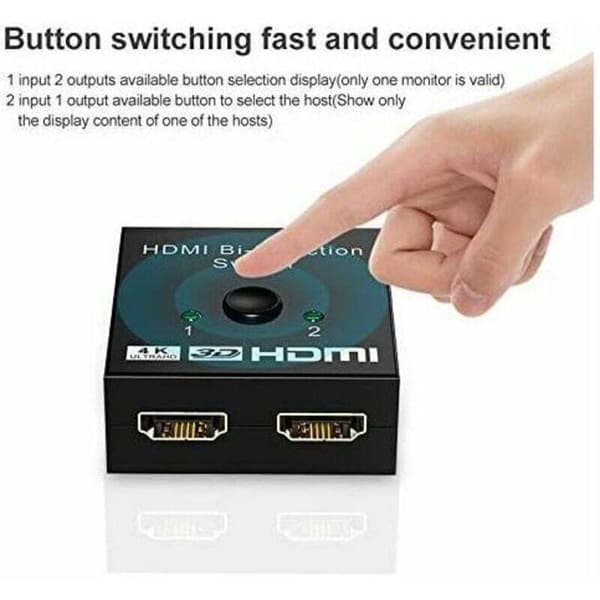 HDMI-switch, 2-ingångs 1-utgångs dubbelriktad 4K HDMI-splitteradapter eller 1-ingångs 2-utgångs switch, stöder 3D 4K 1080P, HDCP, HDMI-switch