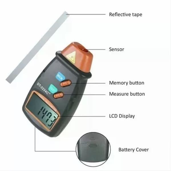 DT-2234C+ Digital Laser Tachometer - Høj Præcision - Grænselagring - Stort LCD-display