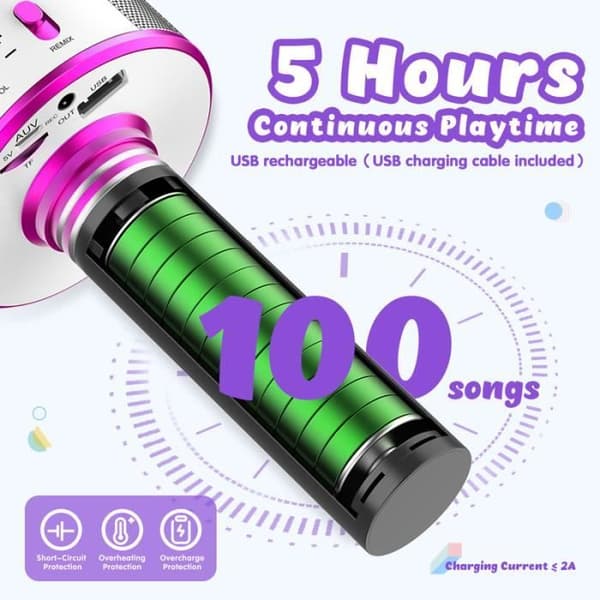 Trådløs karaokemikrofon - Lilla - USB - Bluetooth - Barn 3-12 år