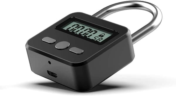 Metalltimerlås - Elektronisk tidslås med LCD-skjerm - USB-lading (svart)