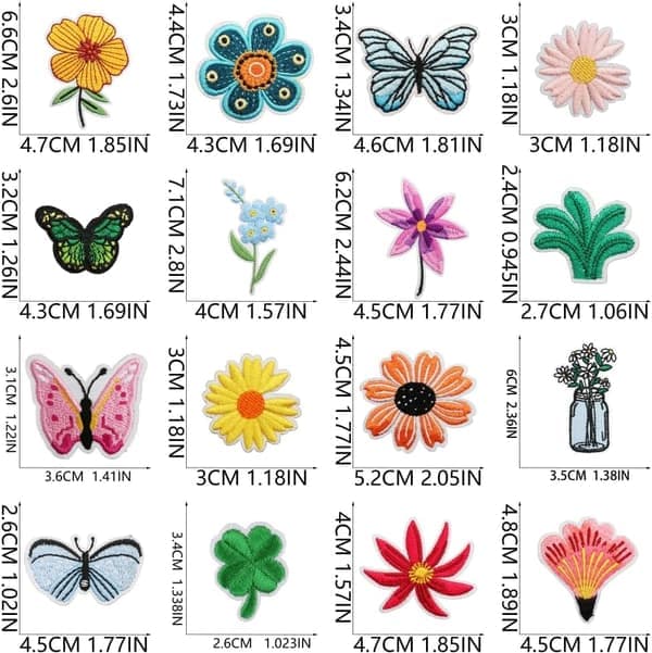 32 stk. farverige blomster-badges, strygemærker, søde tusindfryd, sommerfugle, broderede bier til jeans og tasker