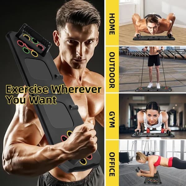 24-i-1 Push-up Board - Multifunktionel Sammenklappelig Push-up Board - Med 2 Modstandsbånd og Smart Tæller - Sort