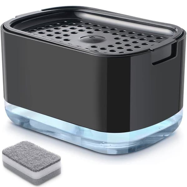 Opvaskemiddeldispenser med pumpe og svampeholder, 300 ml (10 oz) køkkenopvaskemiddeldispenser, sort