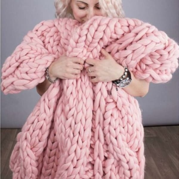 Pläd - Grovstickad - 80 x 100 cm - Rosa - Maskintvättbar