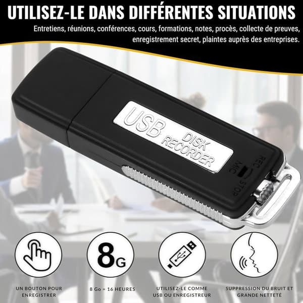 USB Digital Stemmeoptager, 8GB Bærbar Mini Stemme Diktafon, Lydoptager til Møder og Interviews