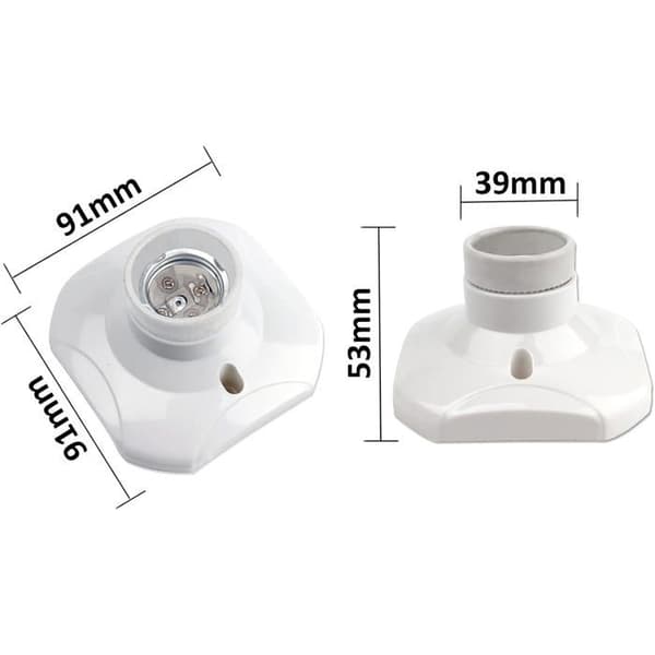 E27 skruefatning, E27 base, Edison E27 vægfatning, 220-250V AC, hvid, pakke med 2