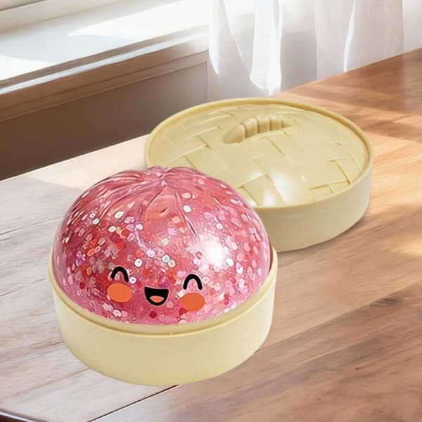 Regnbue \"Dumpling\" Stressball — Myk Sensorisk Leke (Gjennomsiktig Rosa)