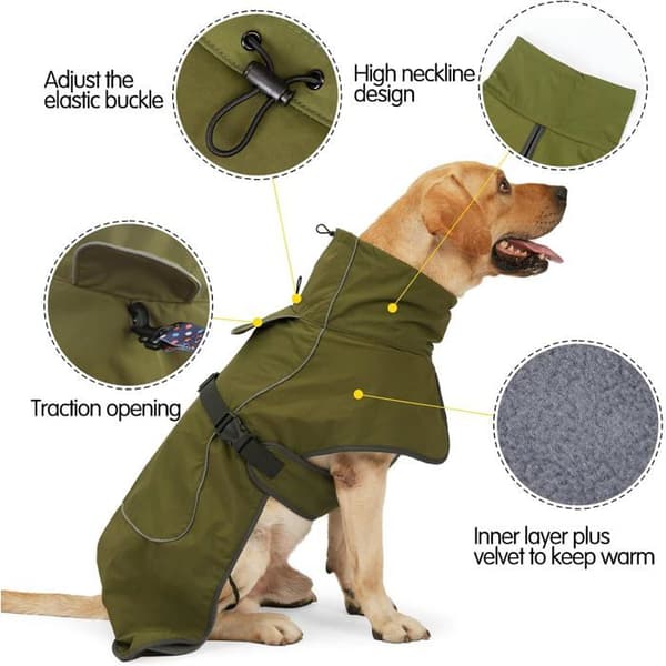 Vattentät hundjacka, varm och reflekterande kappa för kallt väder, mjukt fleecefoder för camping - Storlek S