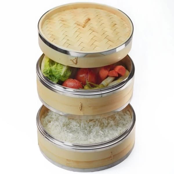 Dimono® Ångkokare - 2 nivåer - Ø 20 cm - Bambu - Rostfritt stål