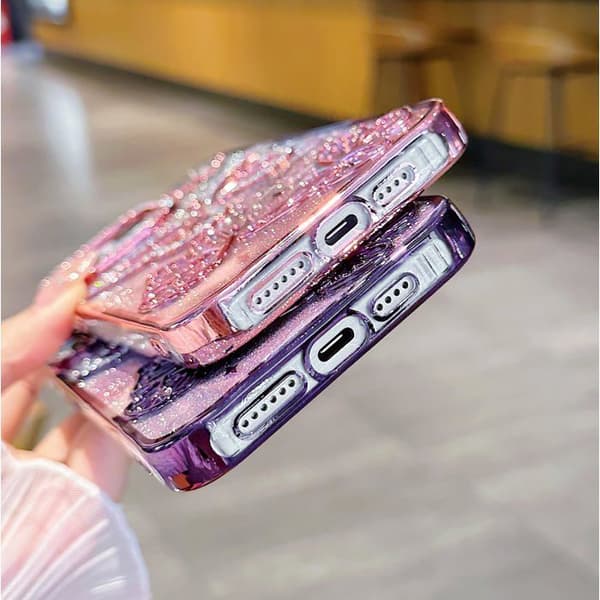 Et glitrende sommerfugletui til iPhone 17 Pro Max, et søtt og luksuriøst glitrende diamantetui (lilla).