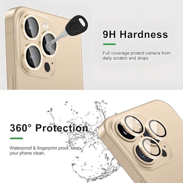 Linsebeskytter for iPhone 14 Pro/iPhone 14 Pro Max, glitterdekorasjon, ultratynn, gull