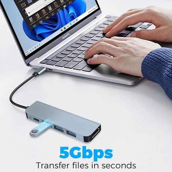 USB-C Hub, USB-C til HDMI 4K-adapter med 100W PD, USB 3.0-porte, Multi-Data-porte 5Gbps 5-i-1 USB-C Dock