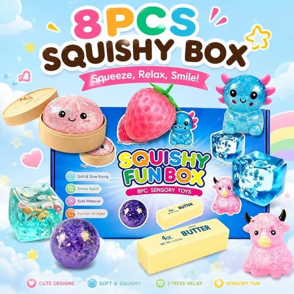 8-delad Squishy Mystery Fun Box - Jordgubbsformade Dumpling Stressbollar - Söt Långsamt Stigande Sensorisk Leksak
