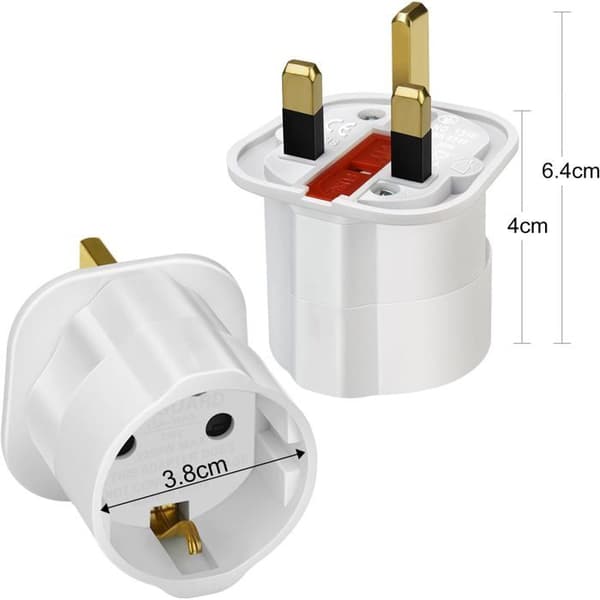 UK stikadapter, 1 EU til UK adapter (2-benet til 3-benet) til rejseelektronik
