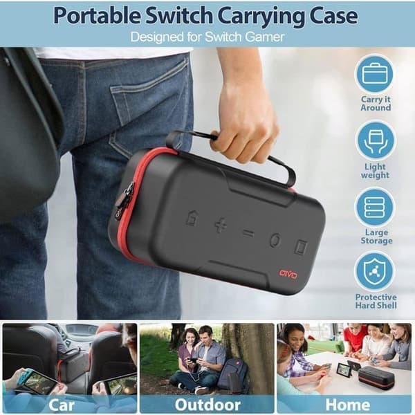 Hard Case til Switch, Bæretaske til Joy-Cons og Adaptere, Beskyttende Hardcase til Switch, Opbevaringstaske, Rød