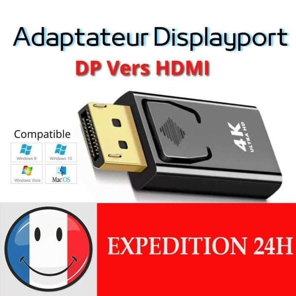 DisplayPort til HDMI-konverteradapter - INSTEN - 4K - Han til Hun - Sort