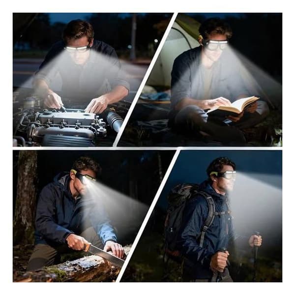 Oppladbar LED-hodelykt — 5 lysmoduser, vanntett design, med bevegelsessensor (Gul 1)