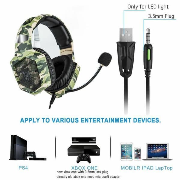 Kablet Gaming Headset - USB 3.5mm - Støjreducerende Mikrofon - LED