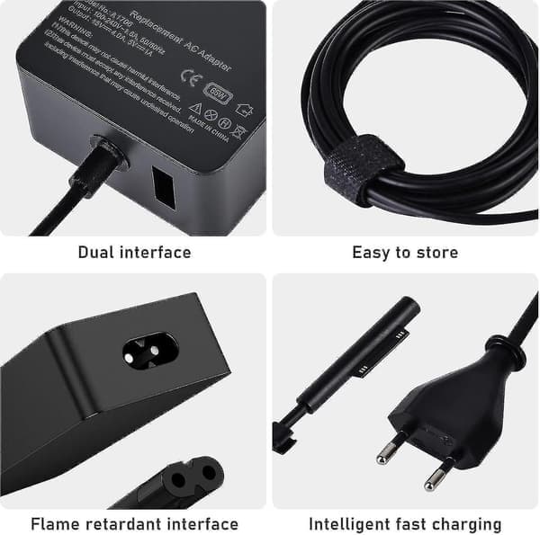 Surface Pro Laddare, 65W 15V 4A Microsoft Surface Laddare För Surface Laptop 4/3/2/1, Surface Book1/