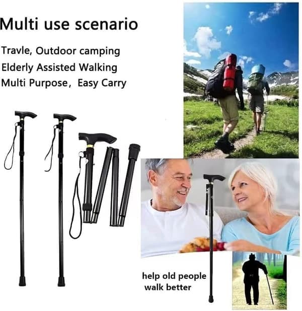Højkvalitets vandrestav - justerbar og foldbar - 85-95 cm - sort