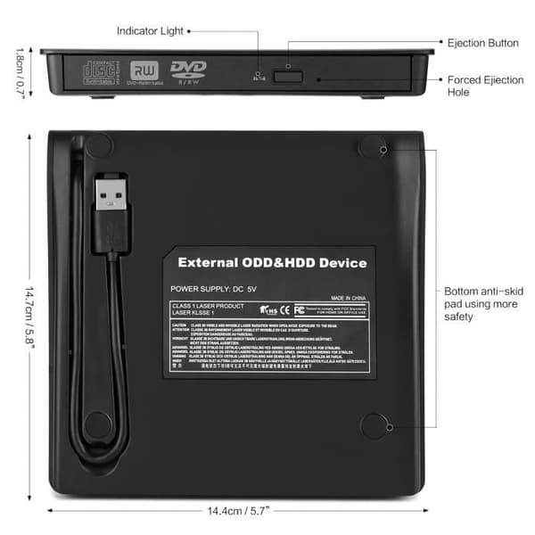 Bærbar USB 3.0 Ekstern DVD-brænder/læser - DVD-RW - Sort - Windows/Mac