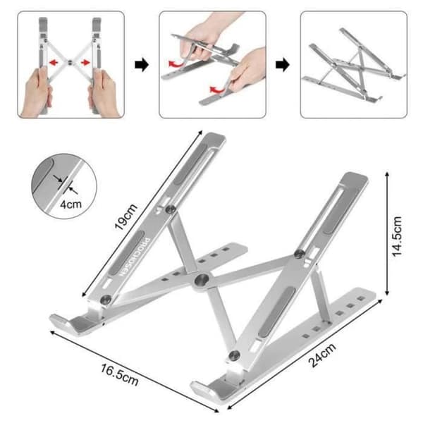 Justerbart hopfällbart laptopstativ, halkfri surfplattehållare i aluminiumlegering, silver
